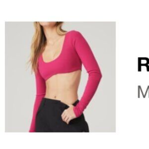 Alo Ribbed Defined Long Sleeve Bra Magenta Crush Size M